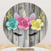 Einhorn Holz Blume Glücklich Geburtstag Kreis Hintergrund